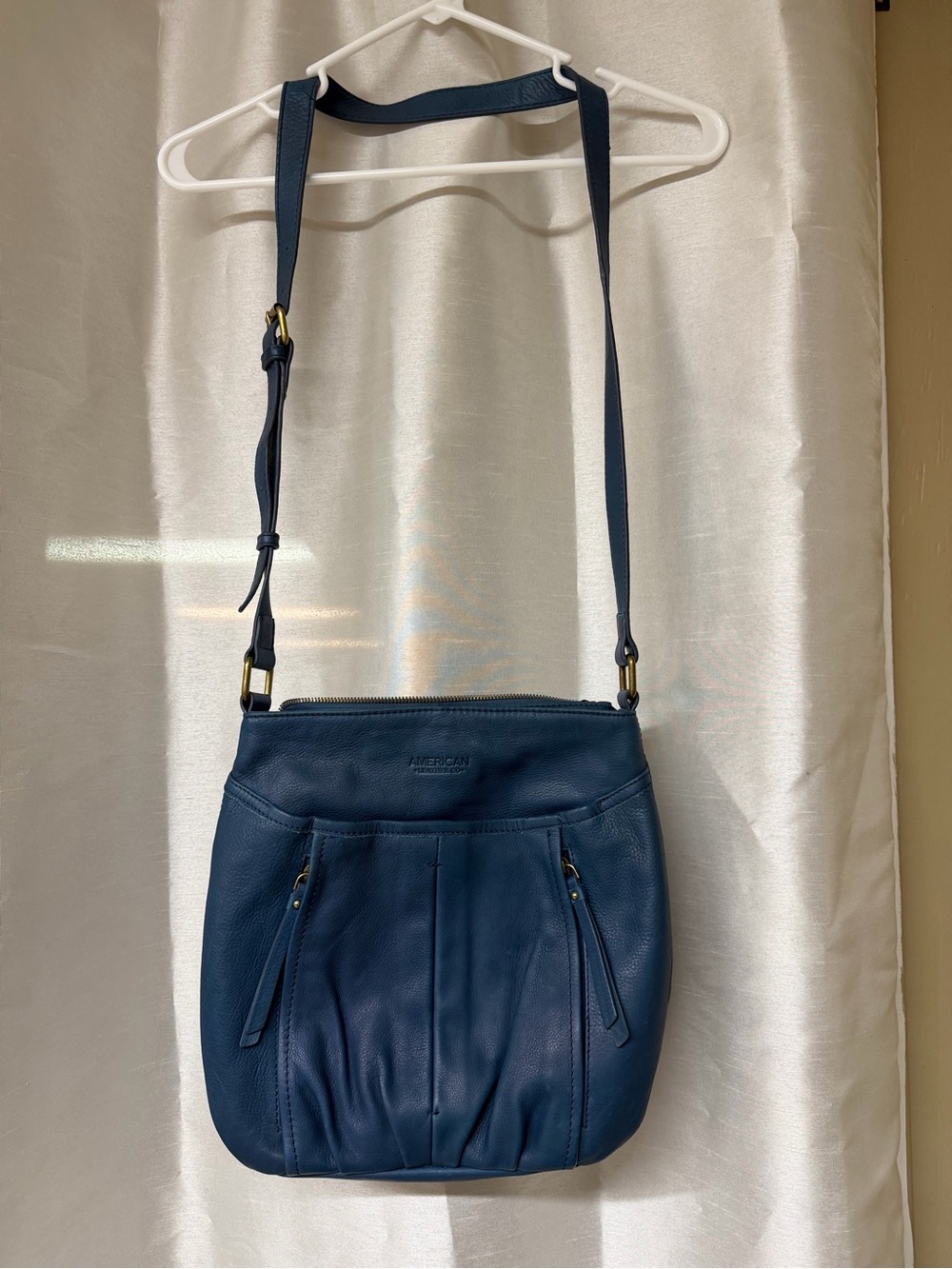 Rich blue 100% leather Crossbody Shoulder Bag